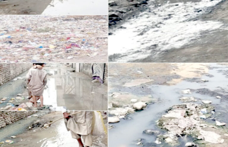 کندھکوٹ، موسلا دھار بارش کے بعد مختلف علاقوں کی گلیوں میں بارش اور سیوریج کا پانی کھڑا ہوا ہے