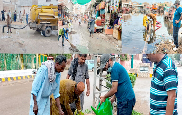 میرپورخاص،میونسپل کمشنر منصور حسین ابڑو مختلف علاقوں میں صفائی ستھرائی کا جائزہ اور پودا لگاکر شجرکاری مہم کا افتتاح کررہے ہیں