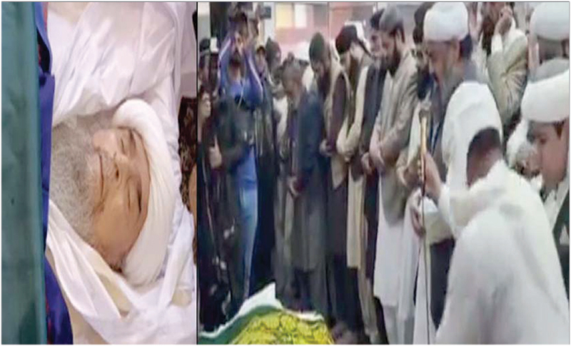 قنبرعلی خان ،الحاج پیر سید غلام حسین شاہ بخاری کے بیٹے اپنے والد کی نماز جنازہ پڑھارہے ہیں ،ان سائٹ میں مرحوم کاآخری دیدارکیا جاسکتا ہے